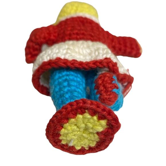 Vintage Amigurumi Japanese Crochet Doll 3" Silk Face Red Blue - Picture 6 of 6